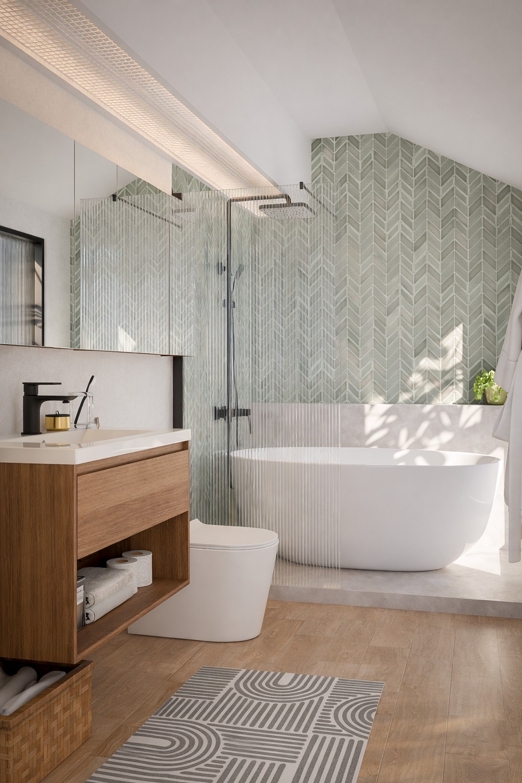 Modern HERA bathroom with bathtub and vanity cabinet